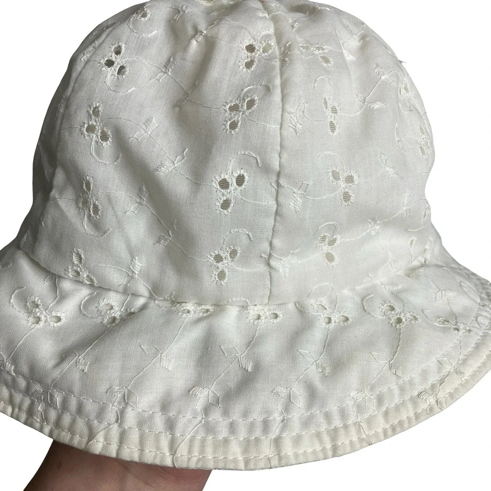 Vintage White Eyelet Embroidered Sun Hat Union Made USA Cottagecore Prairie